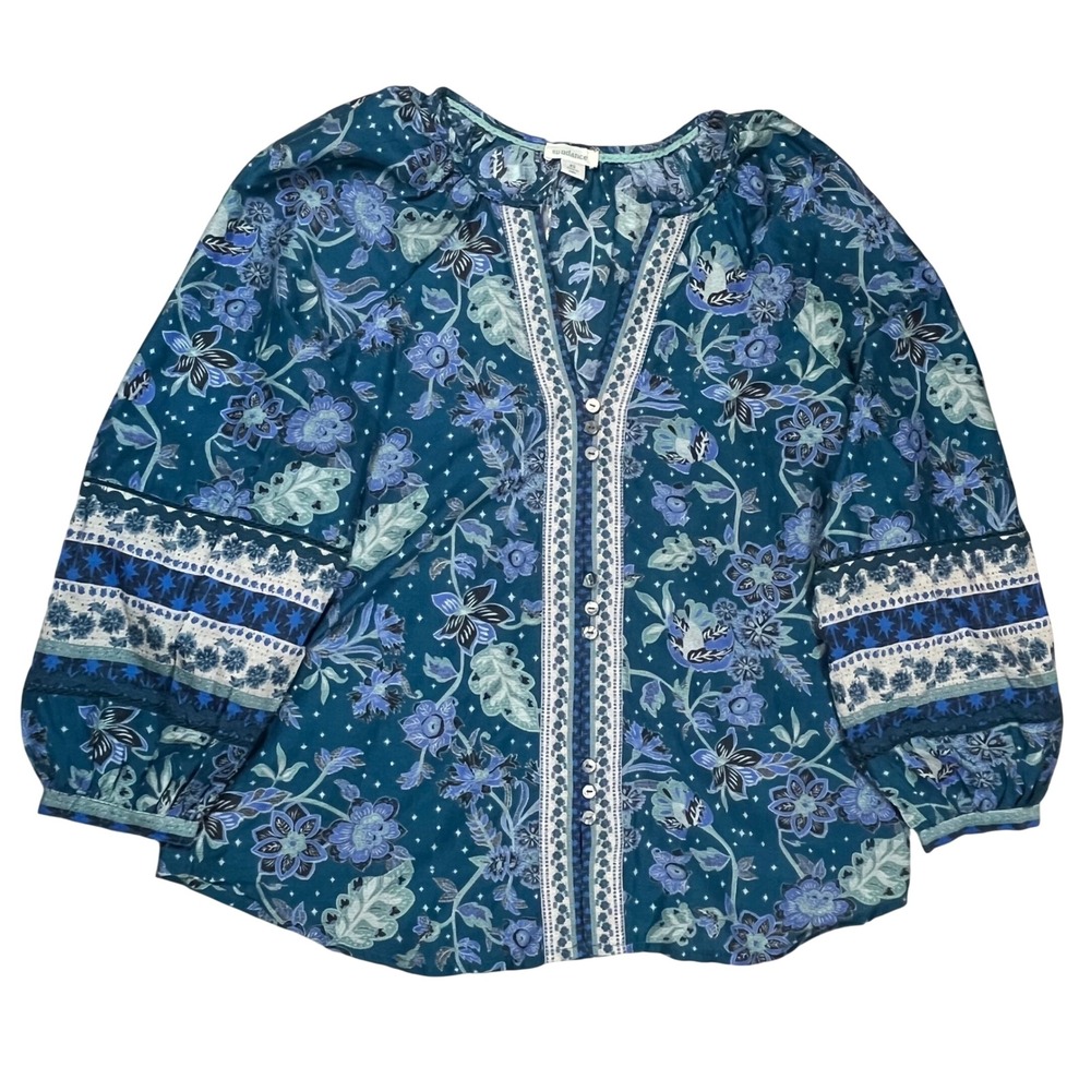New‎ Sundance Arvilla Floral Blouse Women's XS Multicolor Silk Blend Boho Button